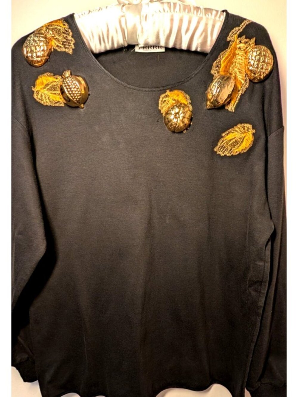 Vintage Gianfranco Ferre Gold Encrusted Metal Fall Fruit & Embroidered T-Shirt,
